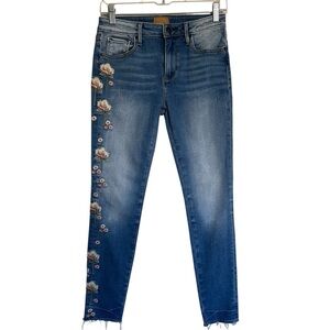 DRIFTWOOD Jackie Skinny Classic Fit Denim Embroidered Blue Floral Jeans Size 26